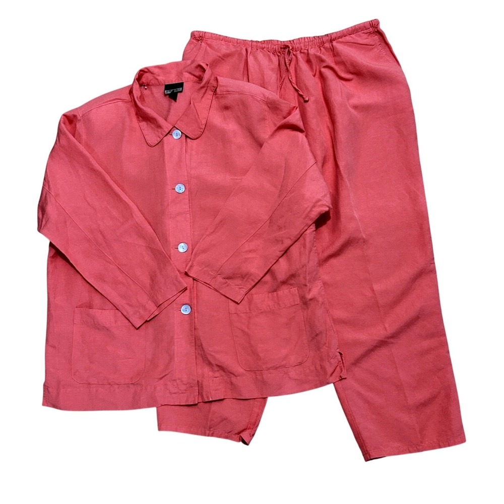 Womens 1X Vintage Sigrid Olsen Sport Linen Rayon Coral Pant Set Resort Coastal